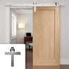 Single Sliding Door & Stainless Steel Barn Track - Pattern 10 Oak 1 Panel Door - Prefinished