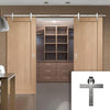 Double Sliding Door & Stainless Steel Barn Track - Pattern 10 1 Panel Shaker Oak Doors - Unfinished