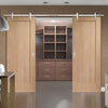 Double Sliding Door & Track - Pattern 10 1 Panel Shaker Oak Doors - Unfinished