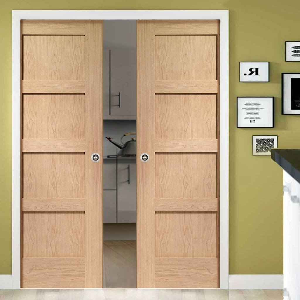 Shaker Oak 4 Pane Double Evokit Pocket Doors