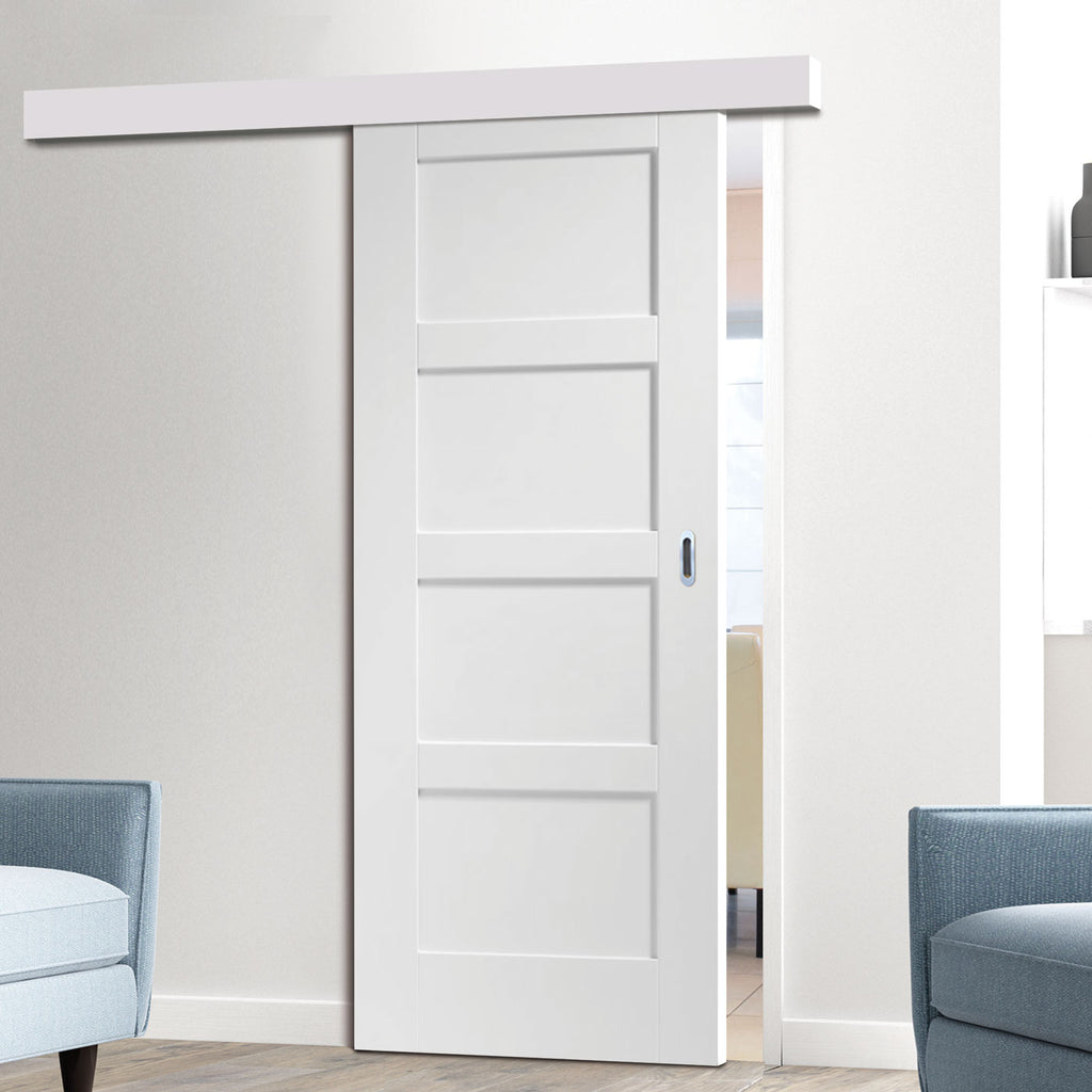 Single Sliding Door & Wall Track - Shaker 4P Door - White Primed