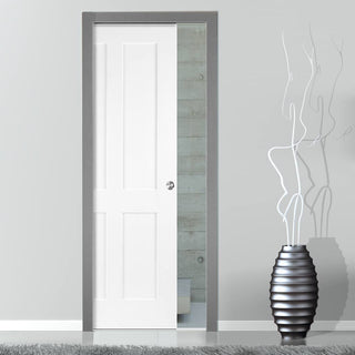 Image: Victorian Shaker 4 Panel Single Evokit Pocket Door - Primed