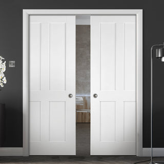 Image: Bespoke Victorian Shaker 4P White Primed Double Pocket Door