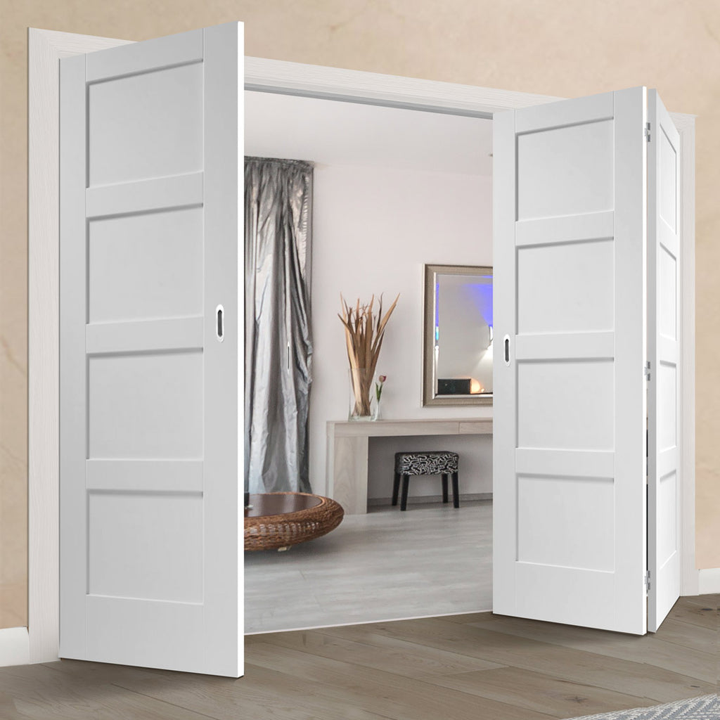 Three Folding Doors & Frame Kit - Shaker 4P 2+1 - White Primed