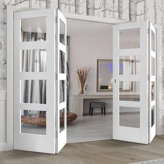 Image: Bespoke Thrufold Shaker 4L White Primed Glazed Folding 2+2 Door