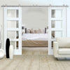 Sirius Tubular Stainless Steel Sliding Track & Shaker 4 Pane Double Door - Clear Glass - White Primed