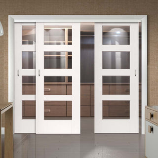 Image: Bespoke Thruslide Shaker 4L Glazed - 3 Sliding Doors and Frame Kit - White Primed