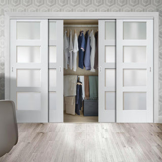 Image: Bespoke Thruslide Shaker 4L Glazed 4 Door Wardrobe and Frame Kit - White Primed