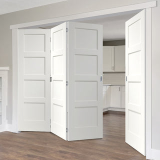 Image: Four Folding Doors & Frame Kit - Shaker 4P 3+1 - White Primed