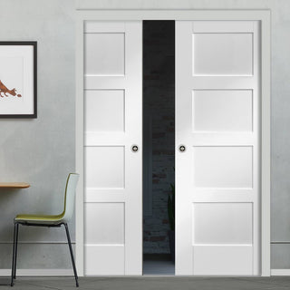 Image: Shaker 4 Panel Double Evokit Pocket Doors - Primed