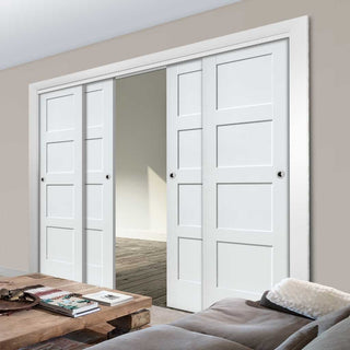 Image: Bespoke Thruslide Shaker 4P - 4 Sliding Doors and Frame Kit - White Primed