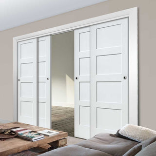 Image: Four Sliding Doors and Frame Kit - Shaker Door - White Primed