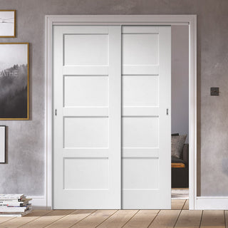 Image: Two Sliding Doors and Frame Kit - Shaker 4P Door - White Primed