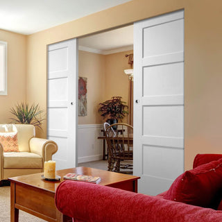 Image: Shaker 4 Panel Absolute Evokit Double Pocket Door - Primed