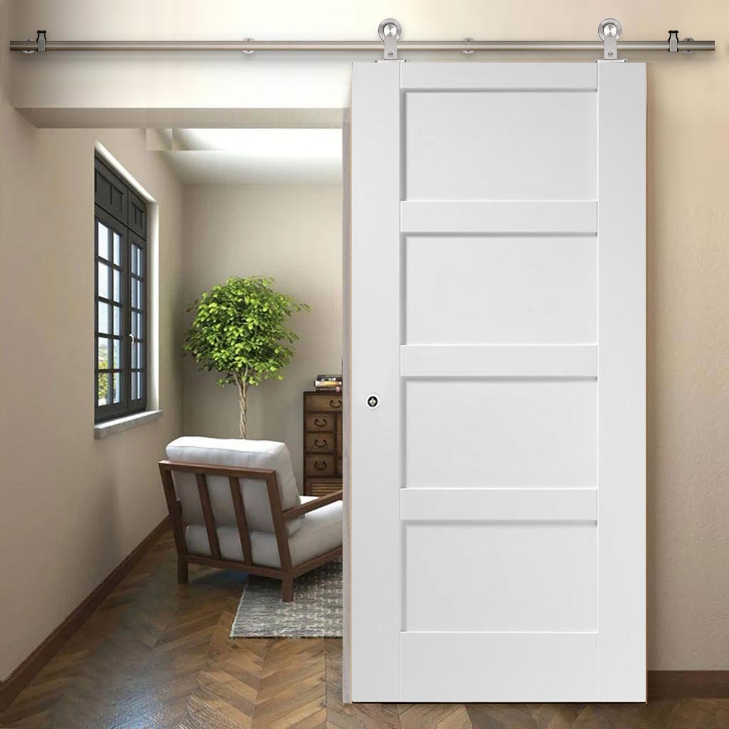 Sirius Tubular Stainless Steel Sliding Track & Shaker 4 Panel Door - White Primed