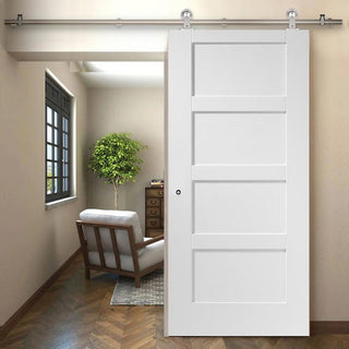 Image: Sirius Tubular Stainless Steel Sliding Track & Shaker 4 Panel Door - White Primed