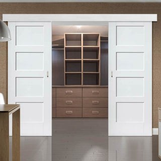 Image: Double Sliding Door & Wall Track - Shaker Doors - White Primed