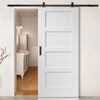 Top Mounted Black Sliding Track & Door - Shaker 4P Door - White Primed