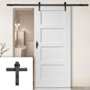 Single Sliding Door & Black Barn Track - Shaker 4P Door - White Primed