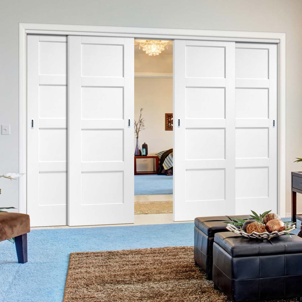 Four Sliding Doors and Frame Kit - Shaker 4P Door - White Primed