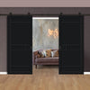 Top Mounted Black Sliding Track & Solid Wood Double Doors - Eco-Urban® Sheffield 5 Panel Doors DD6312 - Shadow Black Premium Primed
