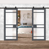 Top Mounted Black Sliding Track & Solid Wood Double Doors - Eco-Urban® Sheffield 5 Pane Doors DD6312SG - Frosted Glass - Stormy Grey Premium Primed