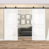 Top Mounted Black Sliding Track & Solid Wood Double Doors - Eco-Urban® Sheffield 5 Pane Doors DD6312SG - Frosted Glass - Cloud White Premium Primed