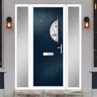 Image: Cottage Style Shelby 1 Composite Front Door Set with Double Side Screen - Hnd Kupang Blue Glass - Shown in Blue