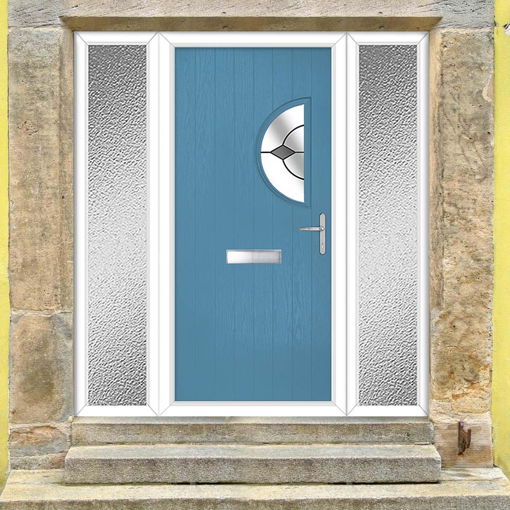 Cottage Style Shelby 1 Composite Front Door Set with Double Side Screen - Hnd Diamond Grey Glass - Shown in Pastel Blue