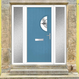 Image: Cottage Style Shelby 1 Composite Front Door Set with Double Side Screen - Hnd Diamond Grey Glass - Shown in Pastel Blue