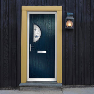 Image: Cottage Style Shelby 1 Composite Front Door Set with Hnd Kupang Blue Glass - Shown in Blue