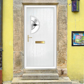 Image: Cottage Style Shelby 1 Composite Front Door Set with Hnd Diamond Black Glass - Shown in White