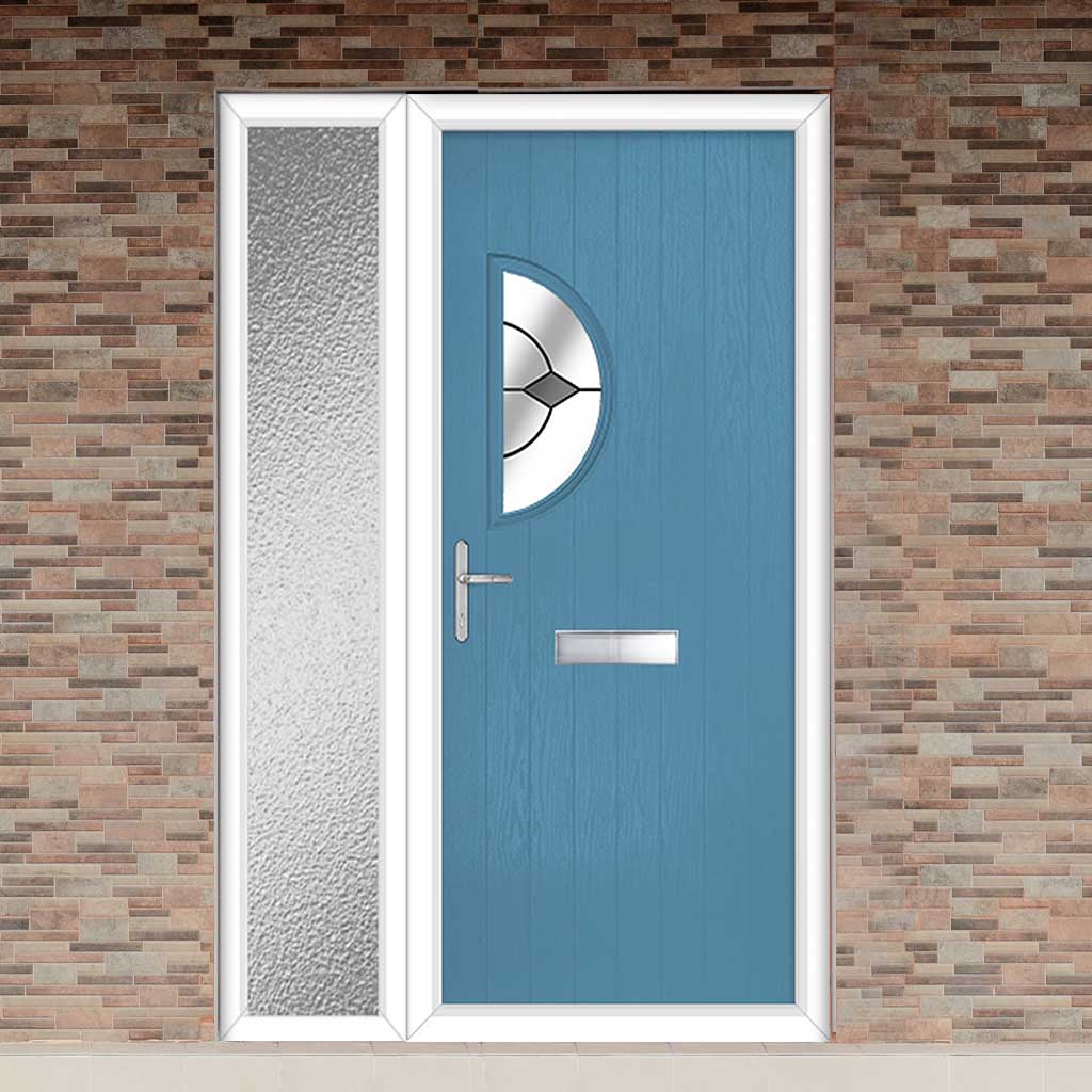 Cottage Style Shelby 1 Composite Front Door Set with Single Side Screen - Hnd Diamond Grey Glass - Shown in Pastel Blue