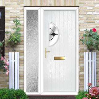 Image: Cottage Style Shelby 1 Composite Front Door Set with Single Side Screen - Hnd Diamond Black Glass - Shown in White