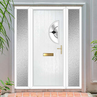 Image: Cottage Style Shelby 1 Composite Front Door Set with Double Side Screen - Hnd Diamond Black Glass - Shown in White