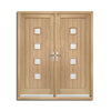 External Siena Oak Double Door and Frame Set - Frosted Double Glazing