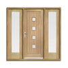 Siena Exterior Oak Door and Frame Set - Two Side Screens - Frosted Double Glazing