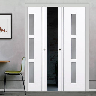 Image: Sierra Blanco Double Evokit Pocket Door - Frosted Glass - White Painted