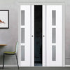 Sierra Blanco Double Evokit Pocket Door - Frosted Glass - White Painted