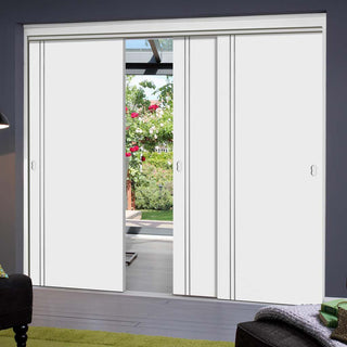 Image: Three Sliding Doors and Frame Kit - Sierra Blanco Flush Door - White Painted