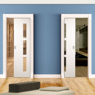 Image: Sierra Blanco Unico Evo Pocket Doors - Frosted Glass - White Painted