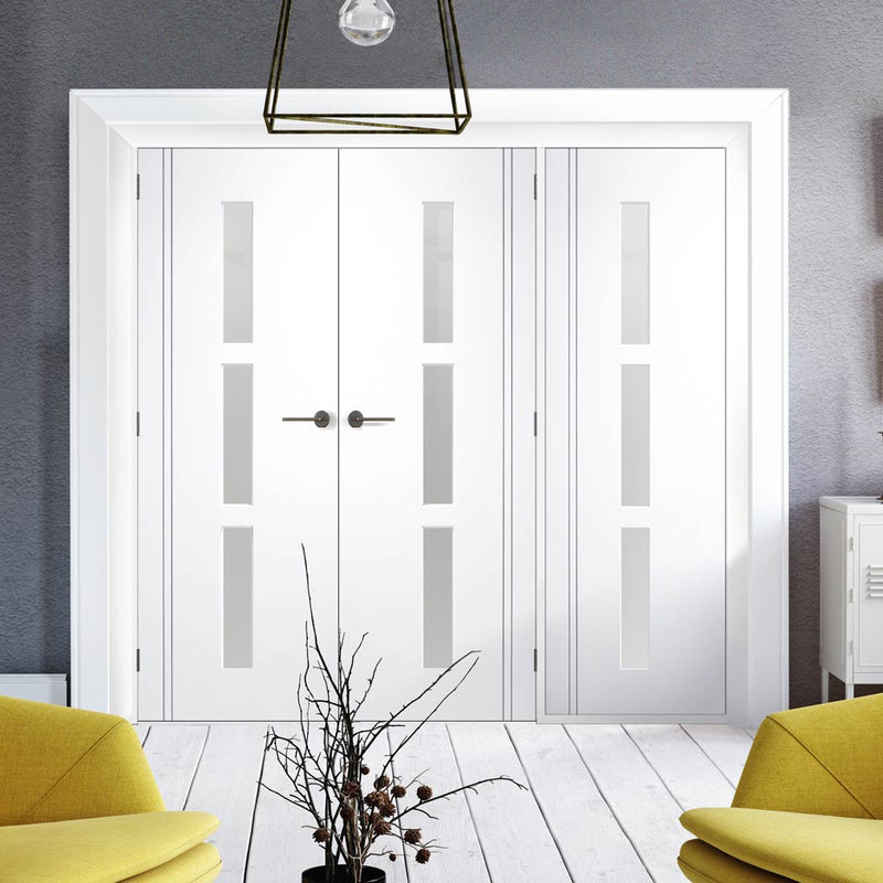 Room Divider - Sierra Blanco - Frosted Glass White Painted Double Doors with Single Side