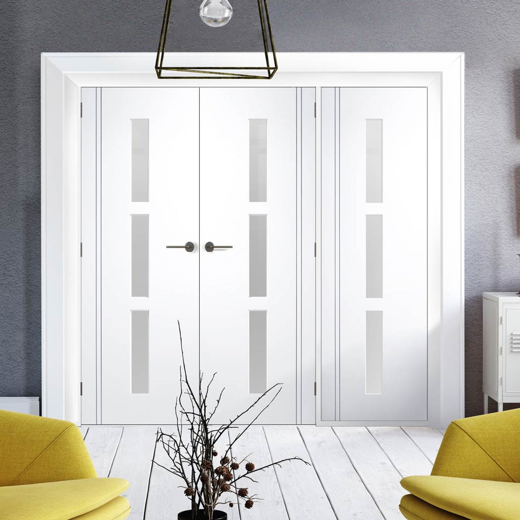 ThruEasi Room Divider - Sierra Blanco - Frosted Glass White Painted Double Doors with Single Side