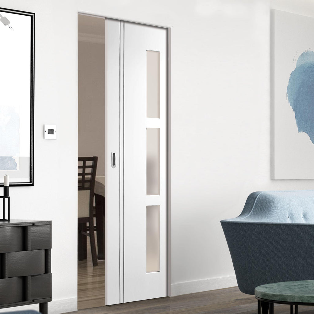 Sierra Blanco Absolute Evokit Single Pocket Doors - Frosted Glass - White Painted
