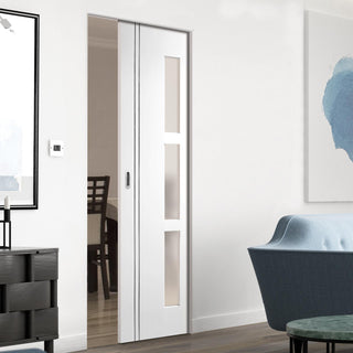 Image: Sierra Blanco Absolute Evokit Single Pocket Doors - Frosted Glass - White Painted