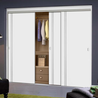 Image: Minimalist Wardrobe Door & Frame Kit - Three Sierra Blanco Flush Doors - White Painted