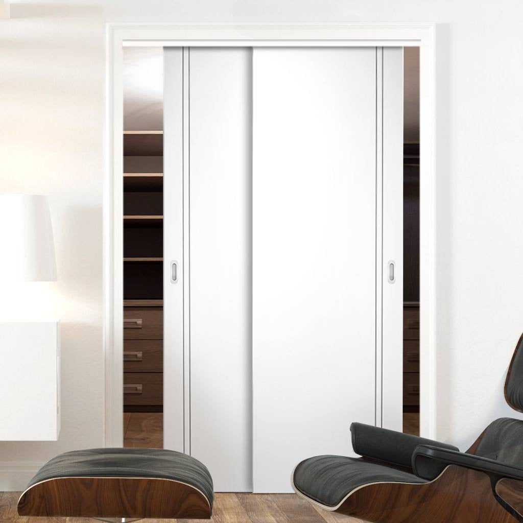 Two Sliding Doors and Frame Kit - Sierra Blanco Flush Door - White Painted