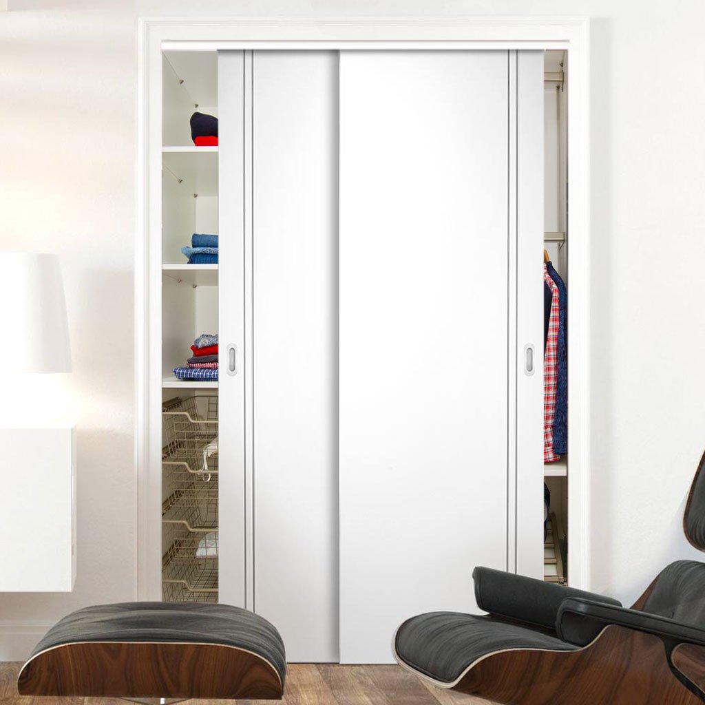 Two Sliding Wardrobe Doors & Frame Kit - Sierra Blanco Flush Door - White Painted