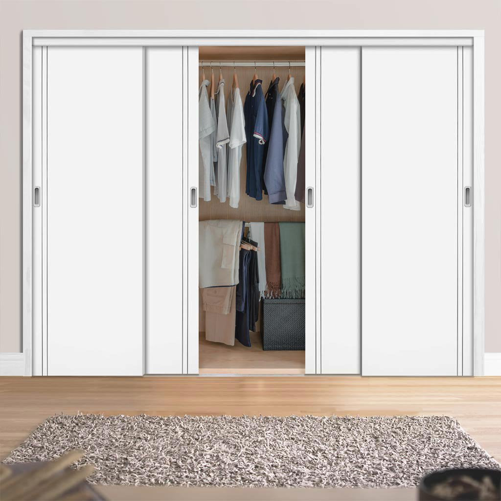 Four Sliding Wardrobe Doors & Frame Kit - Sierra Blanco Flush Door - White Painted