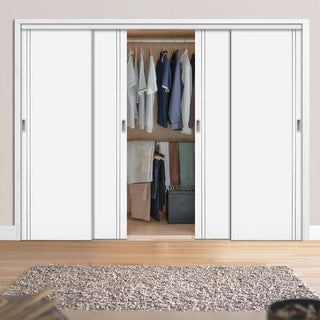 Image: Minimalist Wardrobe Door & Frame Kit - Four Sierra Blanco Flush Doors - White Painted